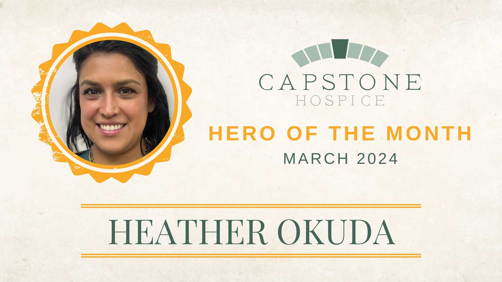 Hero of the Month March 2024 Certificate for Heather Okuda